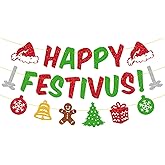 Happy Festivus Banner Merry Christmas Party Decorations for Women Men Children Xmas Holiday Happy New Year Celebrate Sparkle Glitter Party Supplies