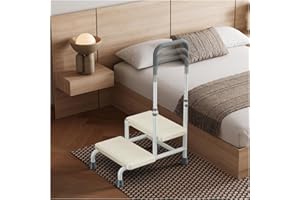 Step Stool with Handle for Elderly,Bed Stools with Adjustable 2 Handrails and Non-Skid Platform,Foot Stool for Bedside,Kitche