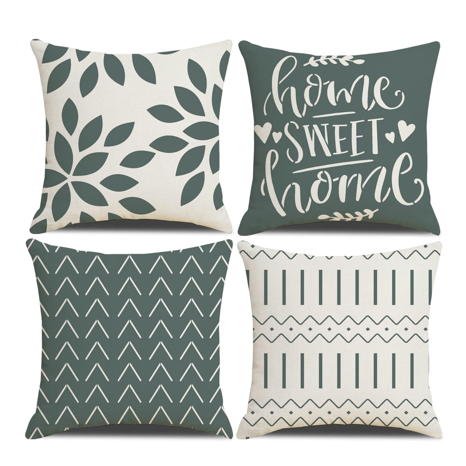 Homefeelzydys Cushion Covers,Cushion Covers 45 x 45 set of 4 Dark Green Square Throw Pillow Case cushion covers 18x18 4Pack For Outdoor Patio Garden Blench Living Room Sofa Farmhouse Decor