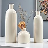White Crackle Glaze Ceramic Vase Set 3-Piece – Home Decor Modern Decorative Vases Ideal Shelf Decor/Table/Living Room/Kitchen/Office Ideal for Pampas Grass & Floral Arrangements for Flowers
