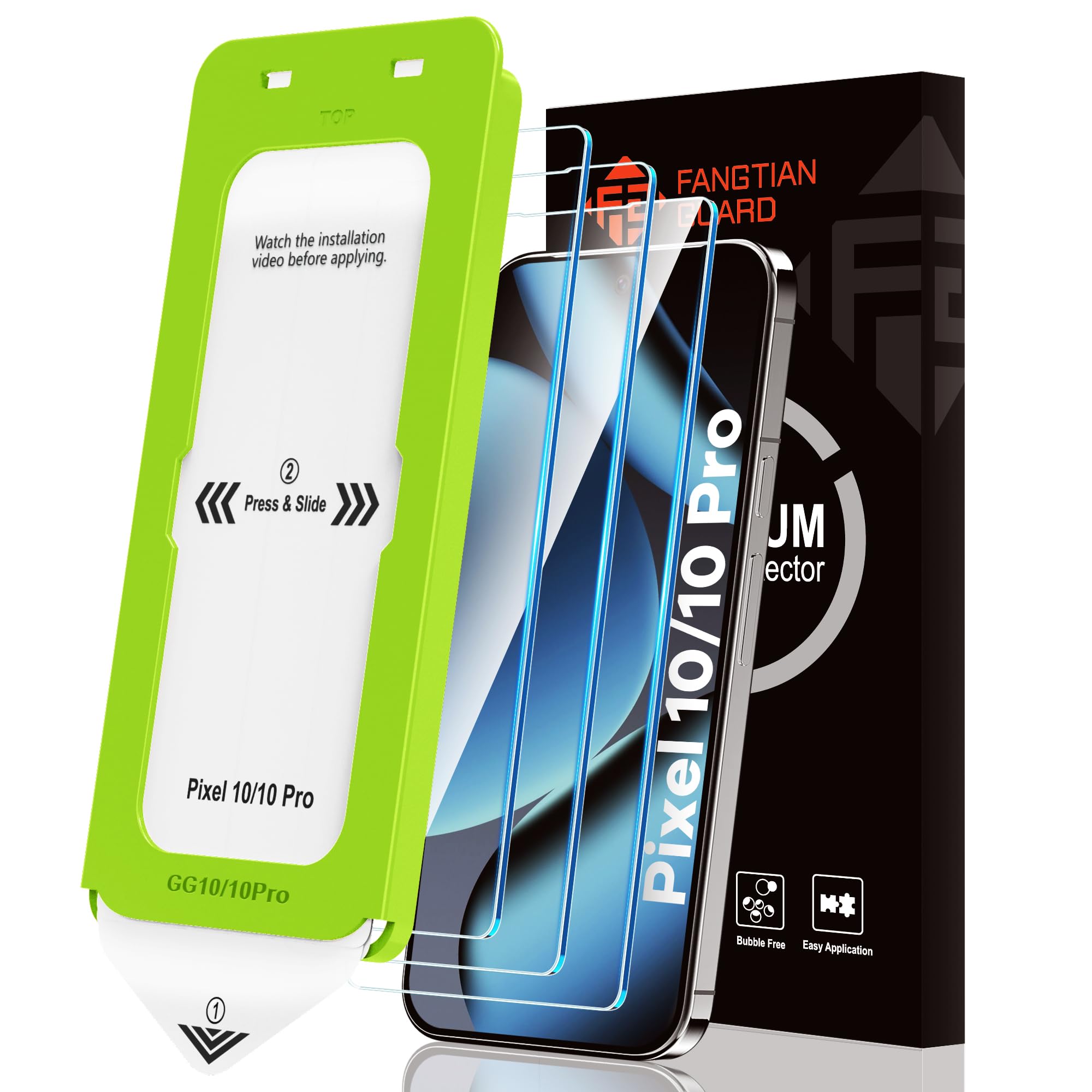 Photo 1 of FANGTIAN 3 Pack Screen Protector for Google Pixel 10 Pro/pixel 10 / pixel 9 Pro/Pixel 9 Tempered Glass [6.3-inch] [Fingerprint Compatible] [Alignment Tool] [9H Tempered Glass]
