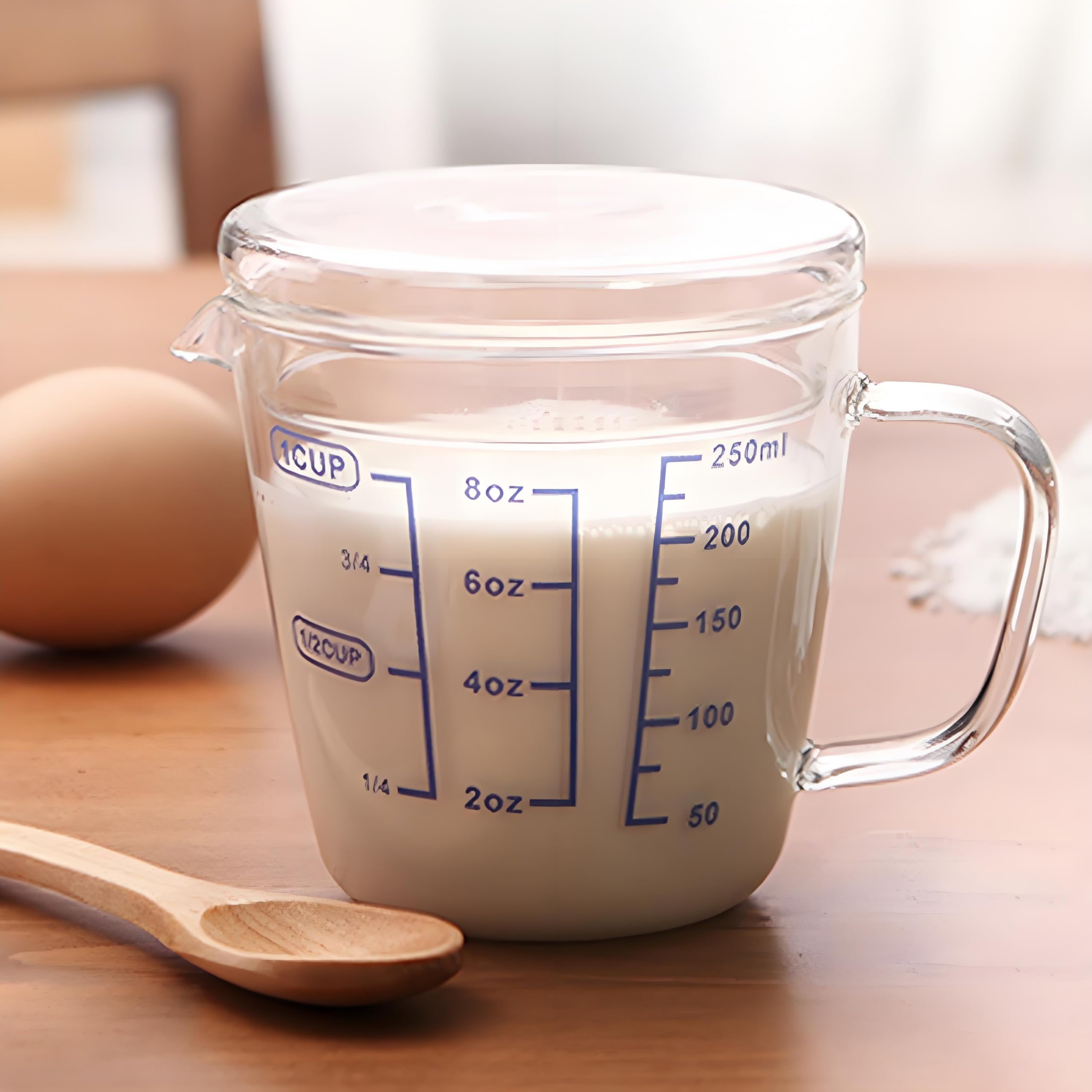250 ML Glass Measuring Cup Jugs with lid Borosilicate Graduated Glass Jar with Handle Pour Spout Clear Scale Ounce Cup Fluid Oz Cooking Baking Measuring Tool Measure Wine Milk Coffee Cook 8.5 OZ