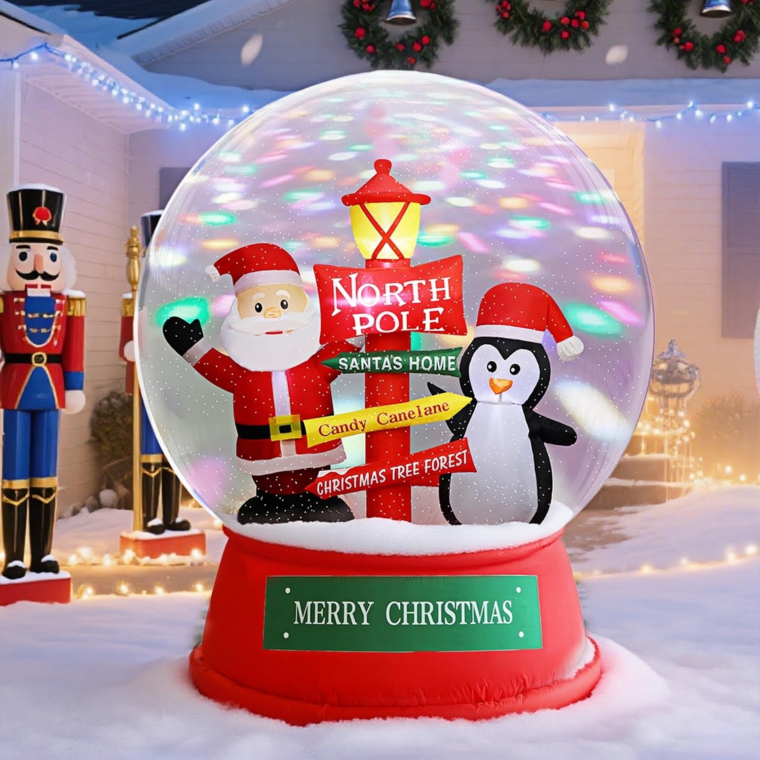 Photo 1 of Juegoal Christmas Inflatables Decorations Outdoor, 6FT Inflatable Xmas Snow Globe with Built-in Rotating Lights, Lighted Blow Up Santa & Penguin in Snowing Globe for Holiday Winter Lawn Yard Garden