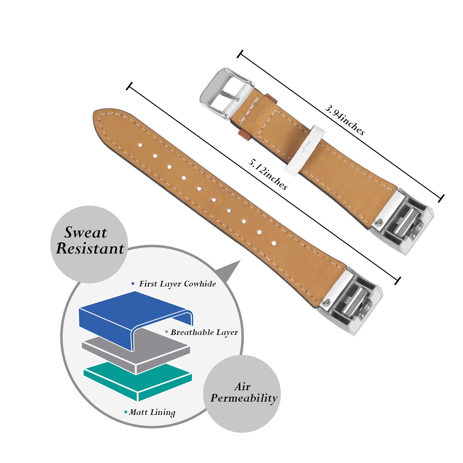 Fitbit Charge 2 Bands - Icheckey Genuine Leather Replacement Wristbands Include Gift Box for Fitbit Charge 2, Large Small Charge 2 Fitness Strap White