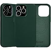 Rumwot for iPhone 15 Pro Leather Case | Genuine Full Grain Leather| Compatible with MagSafe and Wireless Charging | Metal Buttons Camera Bezel | Slim Fit-Drop and Scratch Resistant(Green)