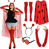 Berlune 5 Pcs Ladybug Costume Set for Women Adult Halloween Costume Accessories Ladybug Outfits Included Ladybird Cloak Antenna Headband Gloves Sunglasses Sock for Halloween Birthday Cosplay Party
