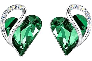 LEAFAEL Earrings for Women, Mothers Day Gift for Mom, Heart Birthstone Crystal Stud Earring, Silver Plated Birthday Jewelry