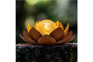 Huaxu Solar Lights Outdoor Decor Metal Lotus Flower LED Waterproof Glass Decorative Gifts for Garden Lover Women Mom Table Pathway Lawn Patio Yard Ground
