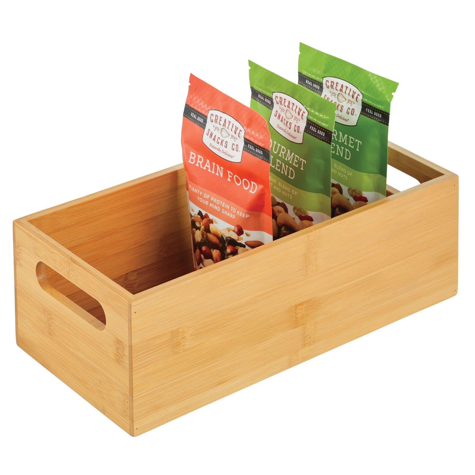 mDesign Kitchen Storage Box – Practical Storage Tray with Integrated Handles – Open Bamboo Cupboard Organiser for Kitchen Utensils – Natural