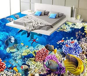 Fondo de pantalla de pintura de piso 3D Fondo de baldosas de peces de