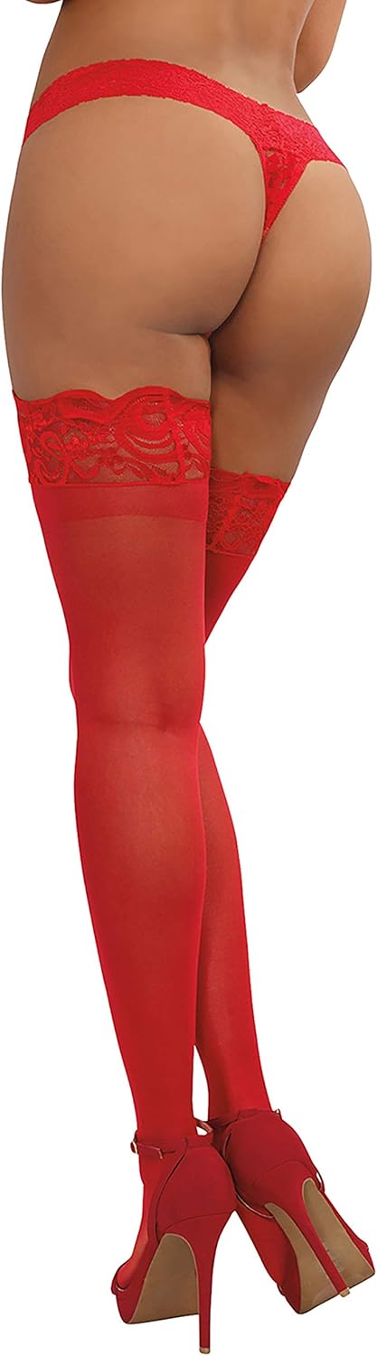 Dreamgirl Women's Silicone Lace Top Thigh-High Stockings: Thigh High Stockings: Clothing