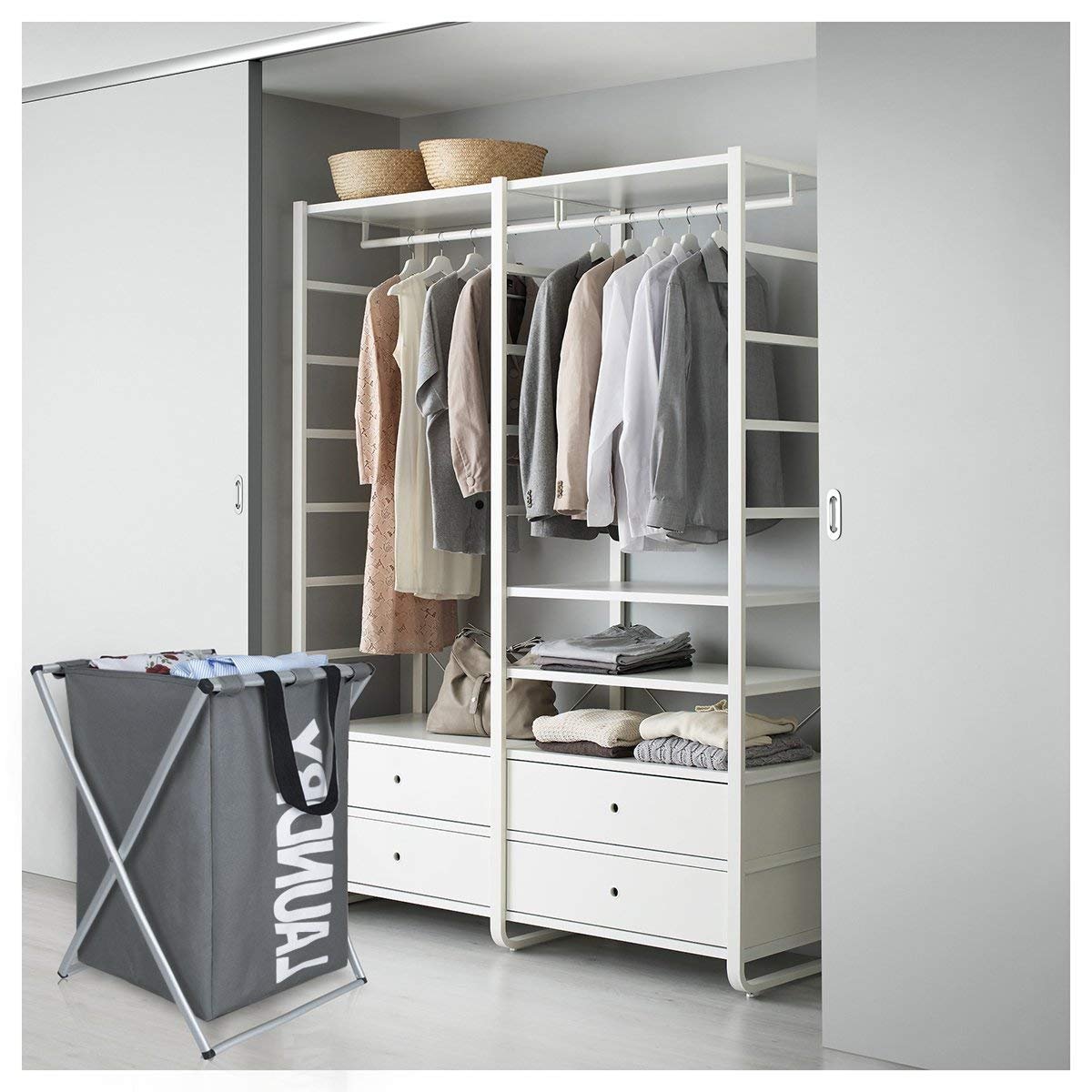 WOWLIVE X-Frame Laundry Hamper Laundry Basket Aluminum Frame Durable Dirty Clothes Bag Bathroom Bedroom Home