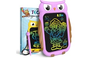 TECJOE Owl LCD Drawing Tablet, 8.5 Inch Colorful Toddler Doodle Board Drawing Tablet, Erasable and Reusable Electronic Drawing Pads, Educational and Learning Toy for 3-6 Years Old Boys, Gift (Purple)