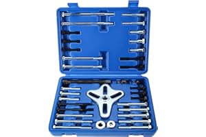 KUNTEC 46Pcs Harmonic Balancer Puller Kit – Flywheel Remover, Crankshaft Pulley Removal, Steering Wheel Pulling Set (Blue)