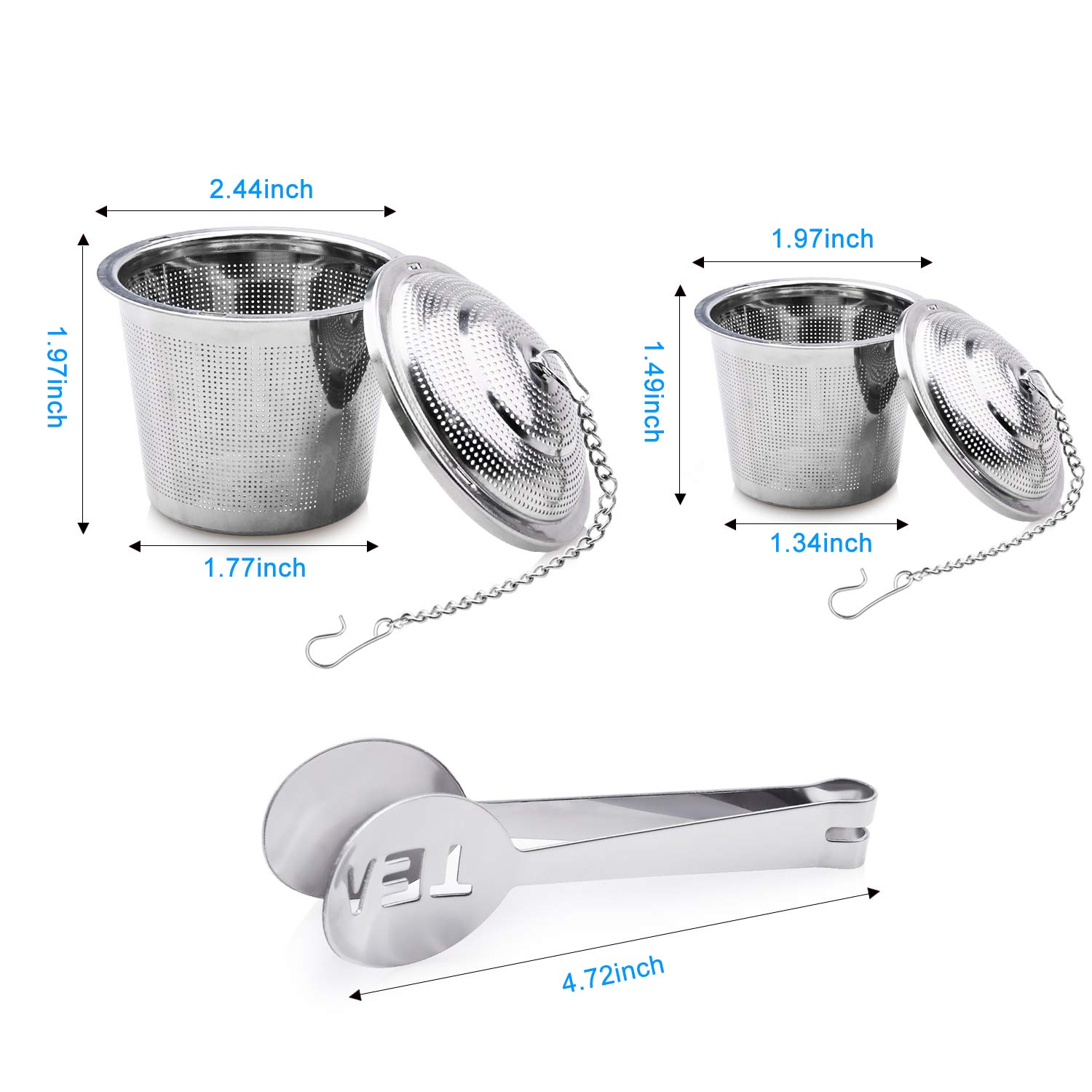 Tea Infuser - FIRPOW Stainless Steel Tea Strainer & Cooking Infuser - 1 Large, 2 Medium Tea Balls with Lid and Extended Chain Hook, Drip Trays and Teaspoons - Reusable Tea Infusers for Loose Tea