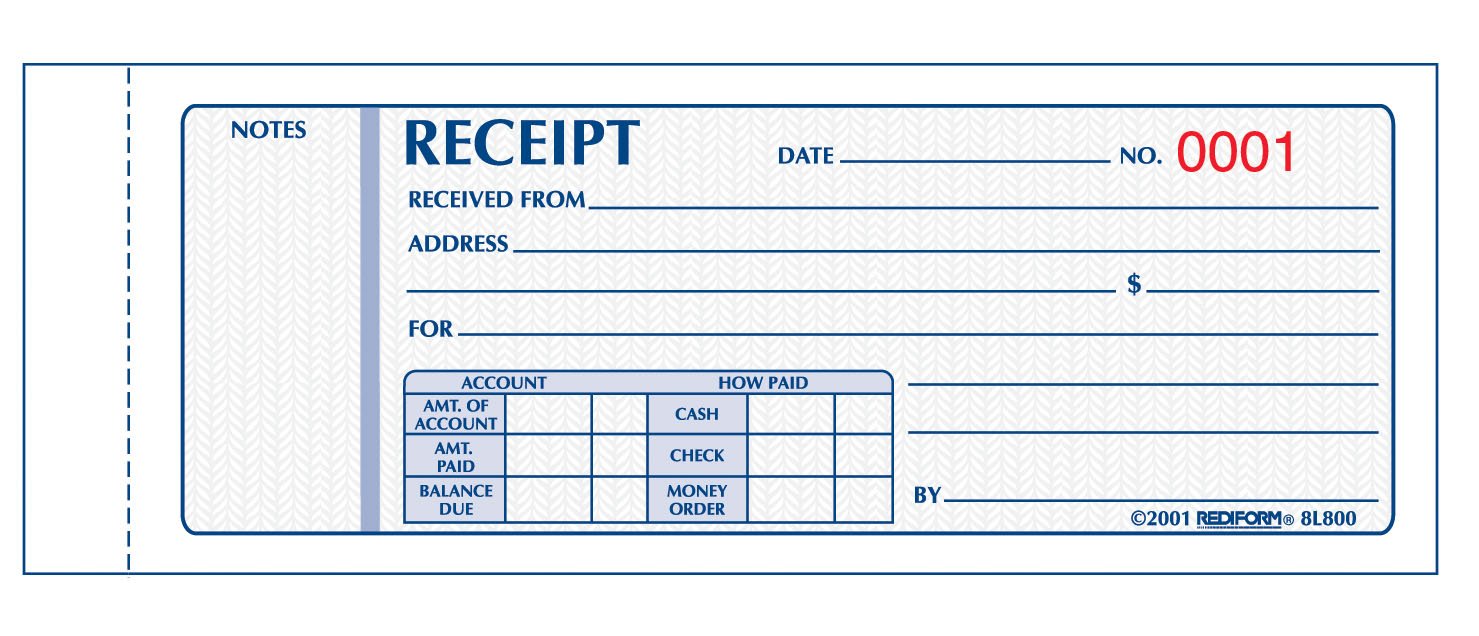 REDIFORM Money Receipts, Carbonless, 3 Parts, 2.75 x 7 inches, 50
