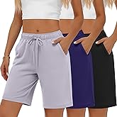 Neer 3 Pack Women's Bermuda Shorts, Jogger Yoga Sweat Walking Short Running Knee Length Sport Drawstring Shorts with Pockets