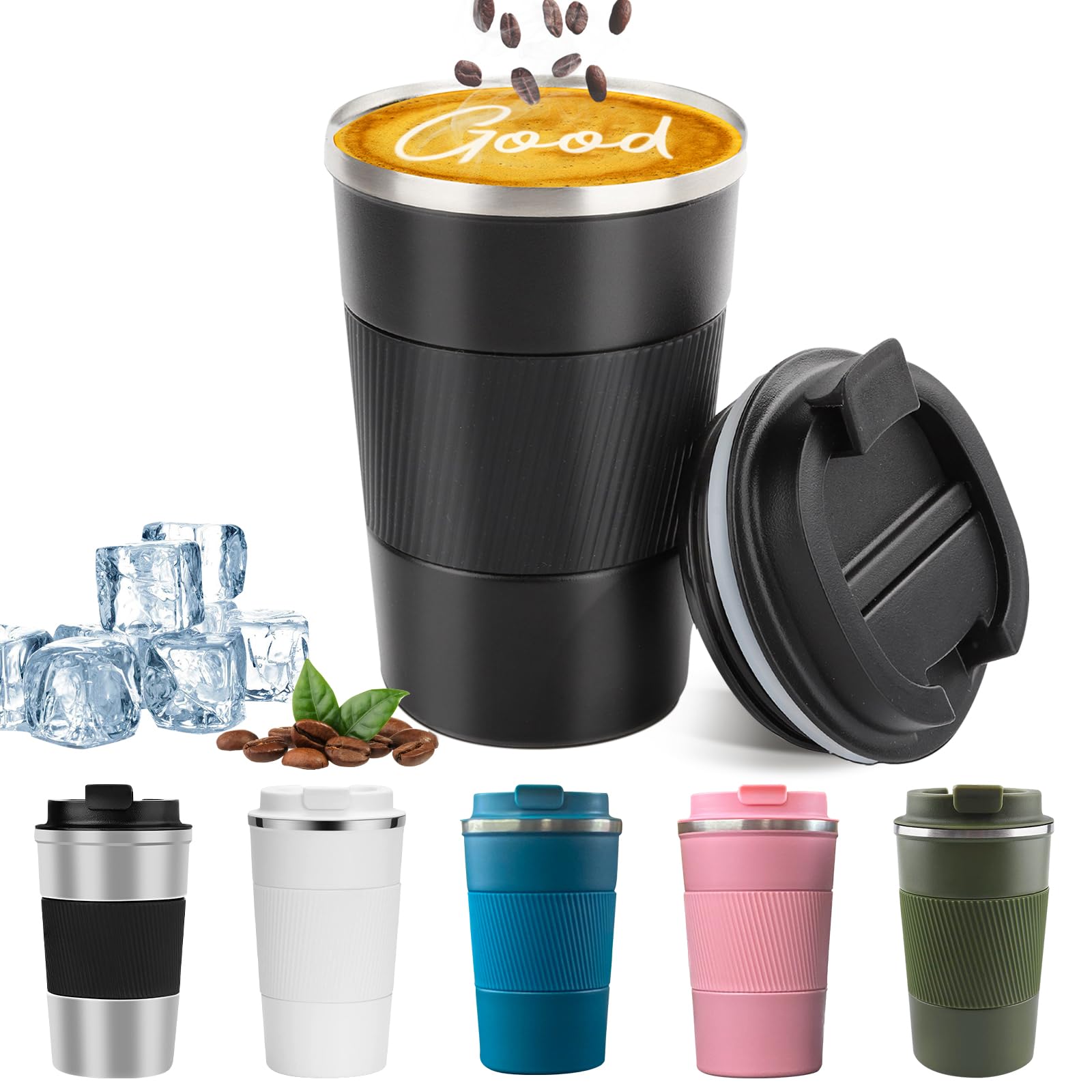 Photo 1 of YINBAOGE Insulated Travel Coffee Mug, Spill & Leak Proof, Portable To Go Camping Stainless Steel Coffee Tumbler, Reusable Thermal Coffee Cup with Lid for Hot & Cold Drinks (Black, 12 OZ)