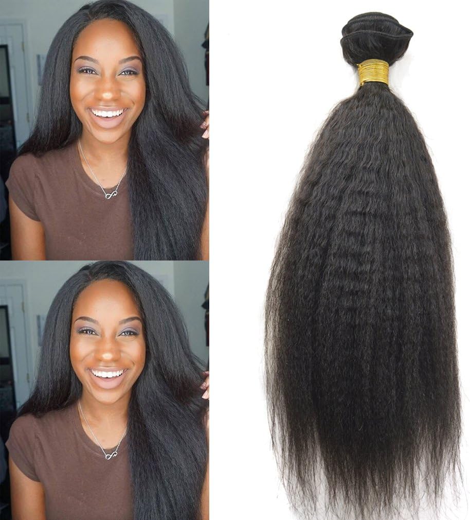 GREEMEO Italian Coarse Yaki (Yaky) Hair Weave 10A Unprocessed Brazilian Virgin Hair Extension 100% Real Remy Human Hair Kinky Straight Natural Black 1 Bundle 100g/pack (20 inch, Natural Colour)