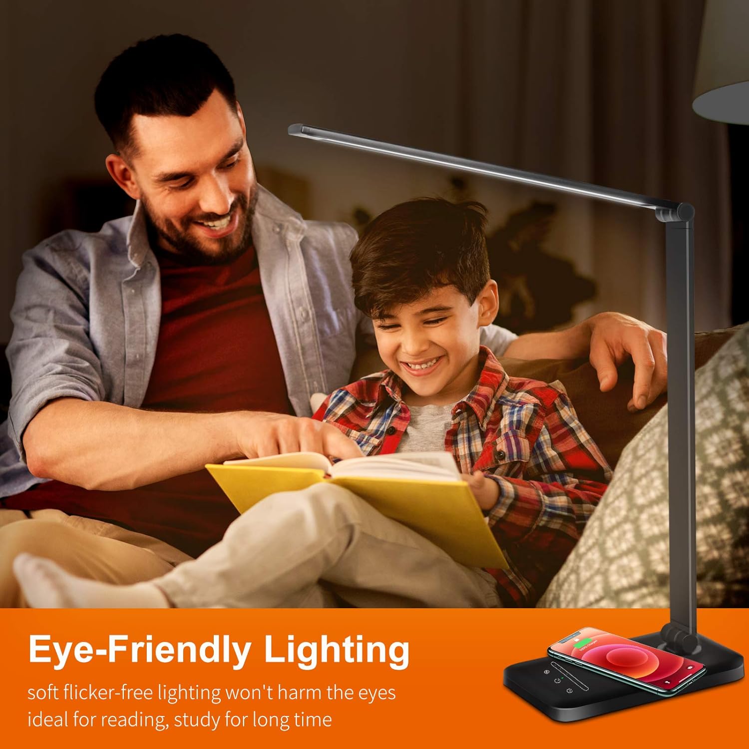LED Desk Lamp with Wireless Charger, USB Charging Port, Table Lamp with 6 Brightness Levels & 5 Lighting Modes, Touch Control, Auto-Off Timer, Dimmable Eye-Caring Desk Light with Adapter, Black: Home Improvement