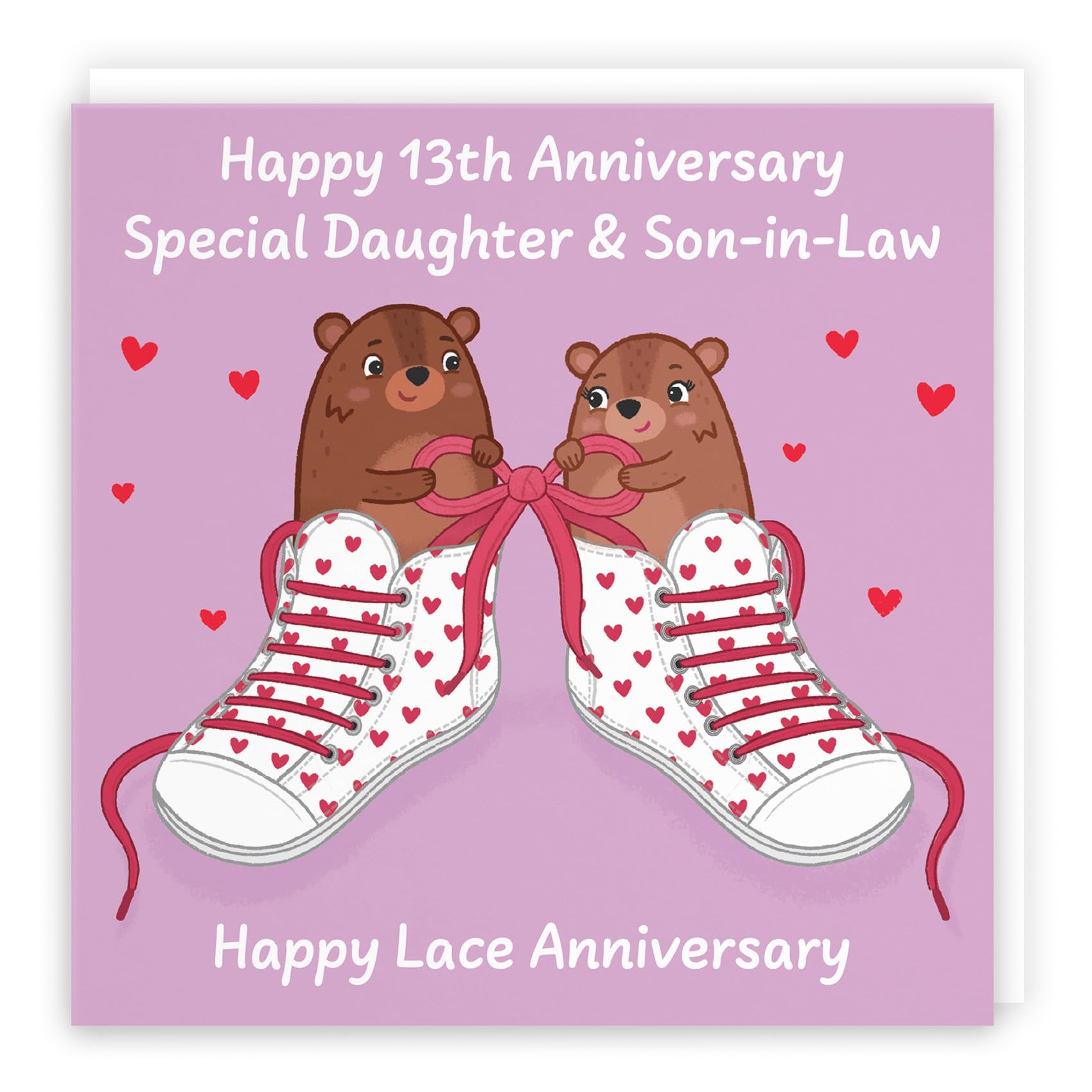 Hunts England - Daughter And Son In Law 13th Anniversary Card - Lace Anniversary - 13 Years - Cute Fun Bears Card For Daughter & Son-in-Law - Love Story Collection