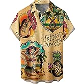 WRITKC Tropical Shirts Button Down Holiday Casual Hawaiian Short Sleeve Men Loose Beach Shirts
