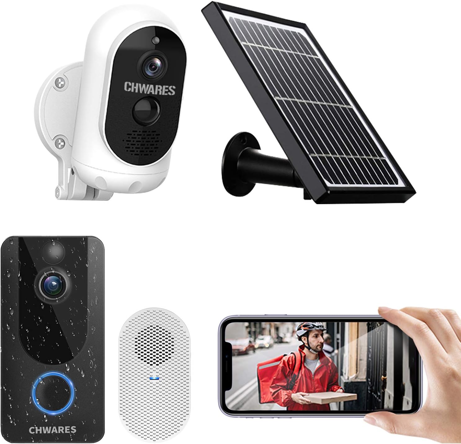 Smart Video Doorbell & Solar Security Camera, Wireless 1080P HD Security Camera with Motion Detectin, Same System and app, 2-Way Audio, Night Vision, Weather Resistant (Free Cloud Storage)