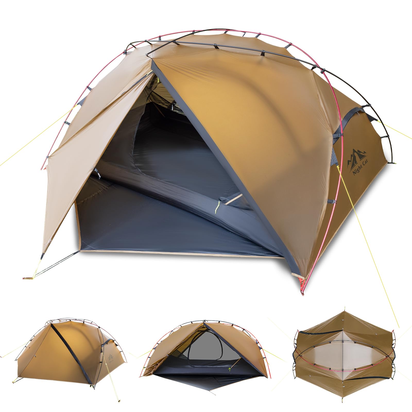 Photo 1 of Night Cat Ultralight Backpacking Tent: Waterproof Lightweight Single People Camping Tent for Outdoor Hiking Trekking with Double Layers Aluminum Poles and Footprint 1 Person Khaki