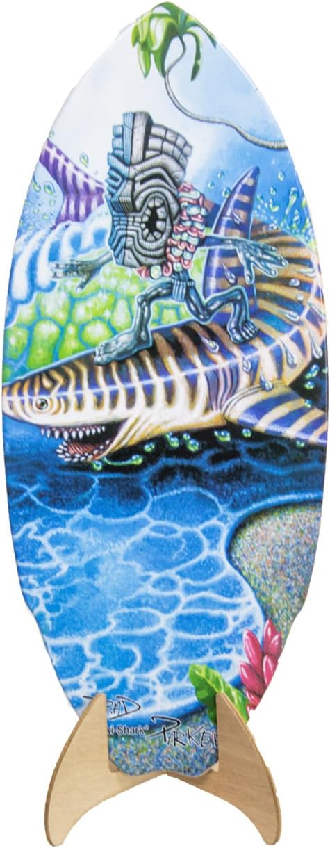 Tiki Shark "Tiger Shark Surfing Mini Surf Art Board with Stand