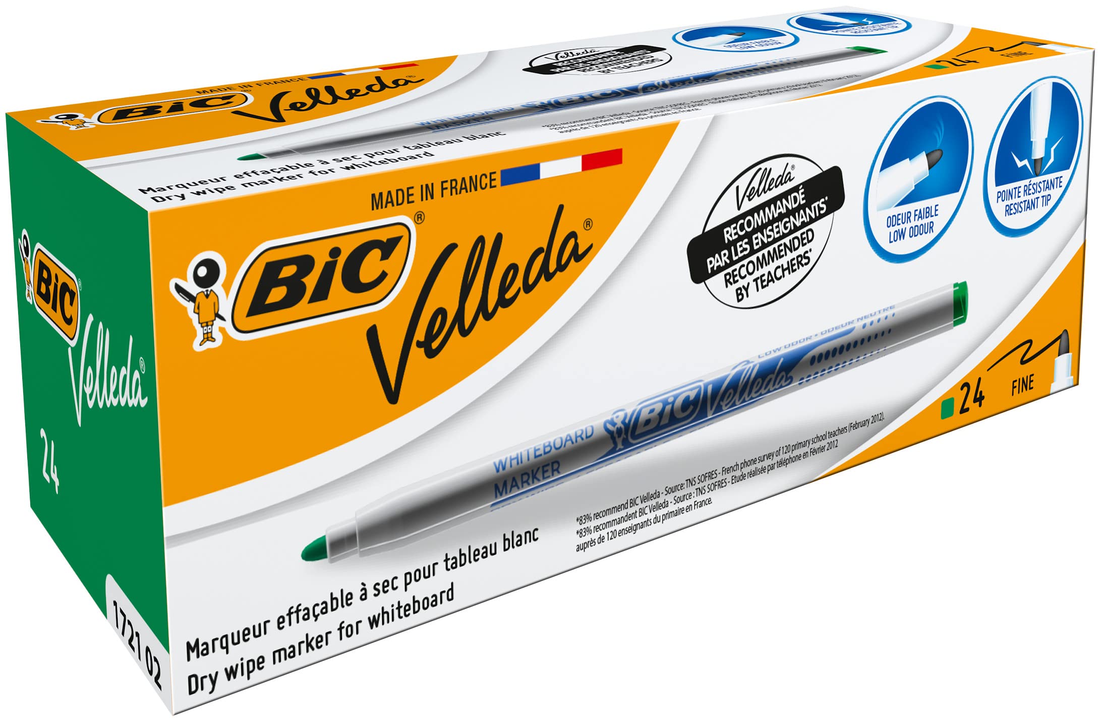 BIC Velleda 1721 Whiteboard Bullet Tip Marker (Box of 24) - Green