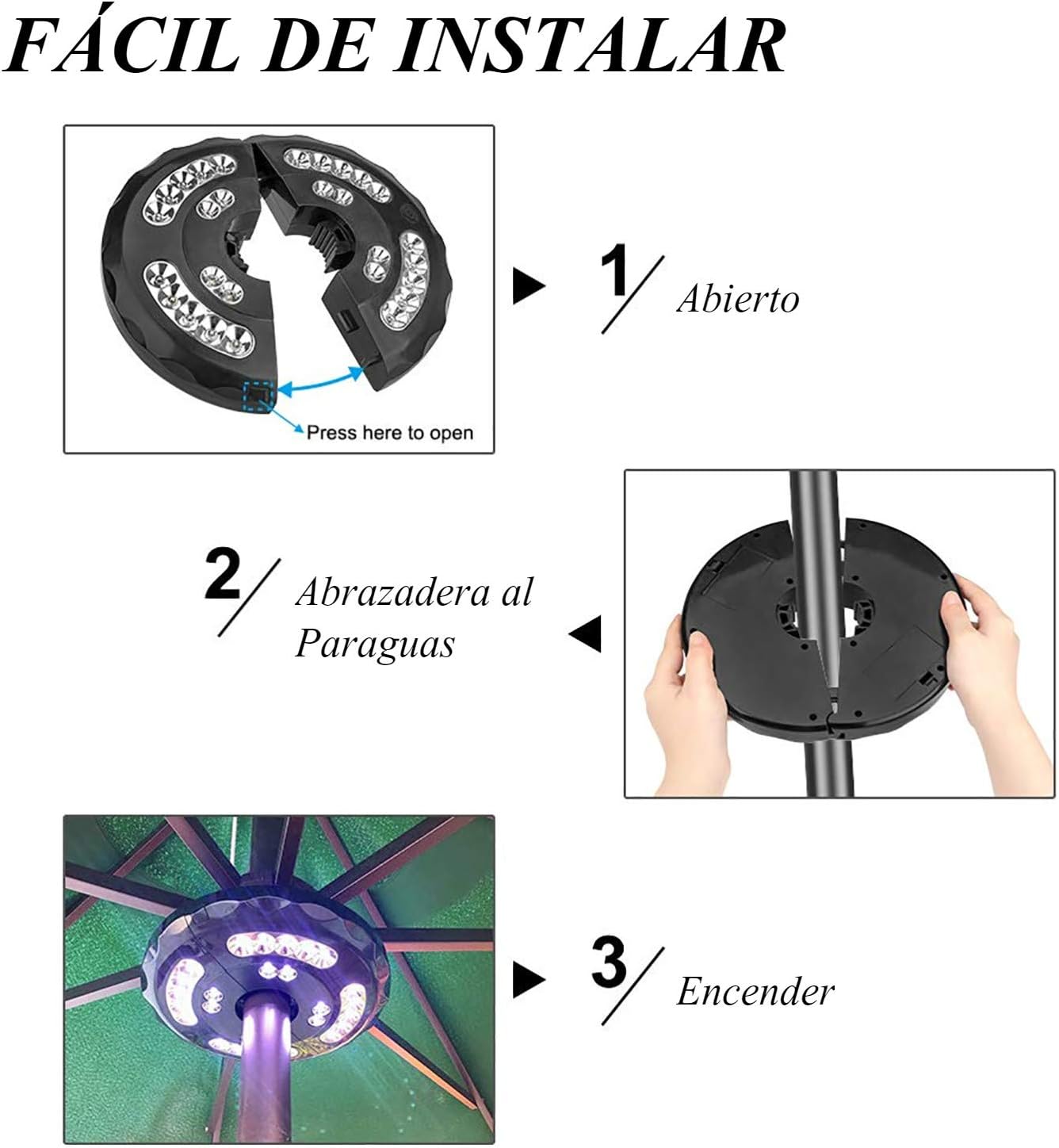 Iluminación Nocturna para Sombrillas y Paraguas de Playa Jardín y