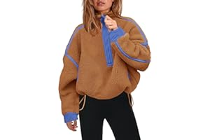 Panadila Womens Half Zip Sherpa Fleece Pullover Soft Oversized Sweatshirt with Pockets Warm Fuzzy Sweater