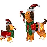Chonsun Christmas Decorations Outside Non-Collapsible Lights Christmas 2PCS Dogs Lighted with LED Warm Lights for Yard Lawn Porch Garden Living Room Bedroom Indoor Outdoor