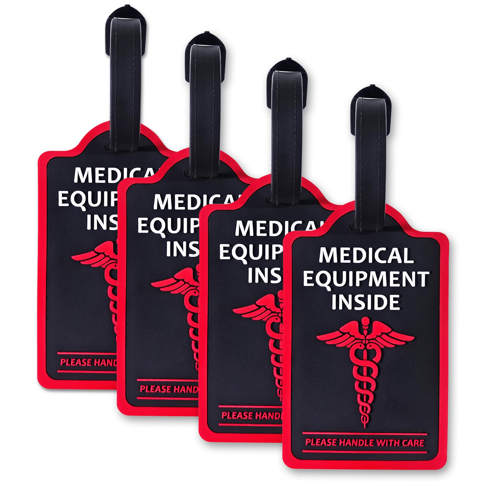 Photo 1 of 4-Pack Medical Equipment Luggage Tags with Detachable Info Card - Durable Rubber Medical ID Tags for Hospital Devices, Suitcases & Backpacks?Black?