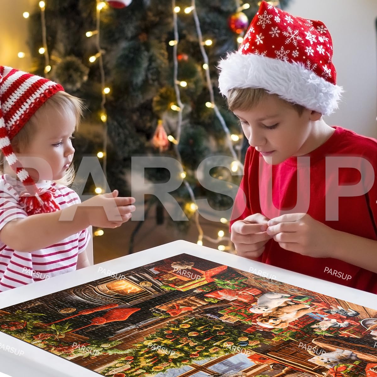 Christmas Jigsaw with 1:1 Reference Poster, 27.5 x 19.7 inches, Holiday Puzzles for Adults Family Activity - 1000 Pieces Puzzles, Educational Games Gift for Elders Children Family, Friends (Fireplace)