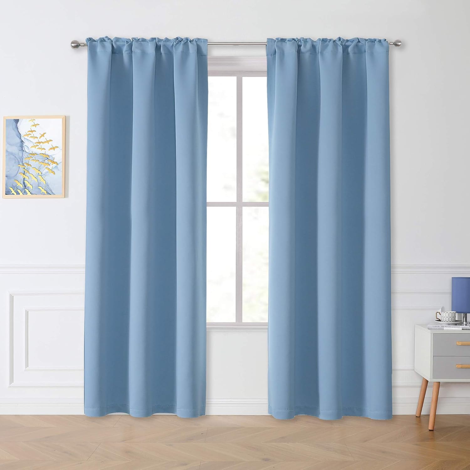 Window Curtains 84 Long - 42 x 84 Inches Dusty Blue Window Treatments Set Home Decoration Curtains Light Blocking Solid Soft Thick Rod Pocket Drapes for Bedroom Living Room, 2 Pieces: Kitchen & Dining