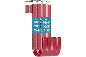 Mars-Rock Over The Door Hooks 4 Pcs L=5.5" Fit 1 3/4" Door Red Plastic Coating for Hanging Towel Robe Hanger for Bathroom Dorm Room Bunk Bed Wreath Ironing Board Holder Cute Thin Single Heavy Duty