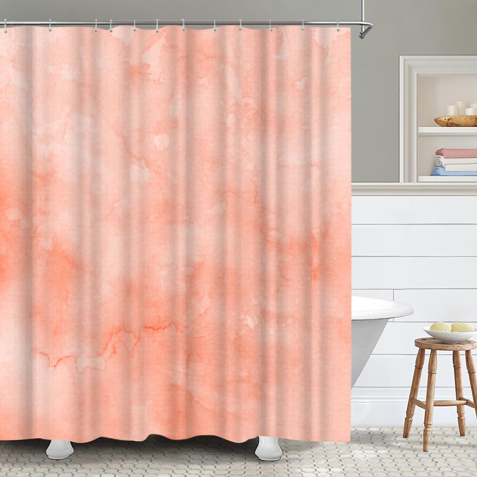Photo 1 of FuShvre Coral Shower Curtain Peach Colored Marble Shower Curtains for Bathroom Abstract Bathroom Decor Hooks Included 72"X72"