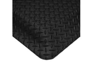 Wearwell PVC 497 Smart Diamond-Plate Medium Duty Anti-Fatigue Mat, Tapered Edges, for Dry Areas, 3' Width x 5' Length x 5/8" Thickness, Black