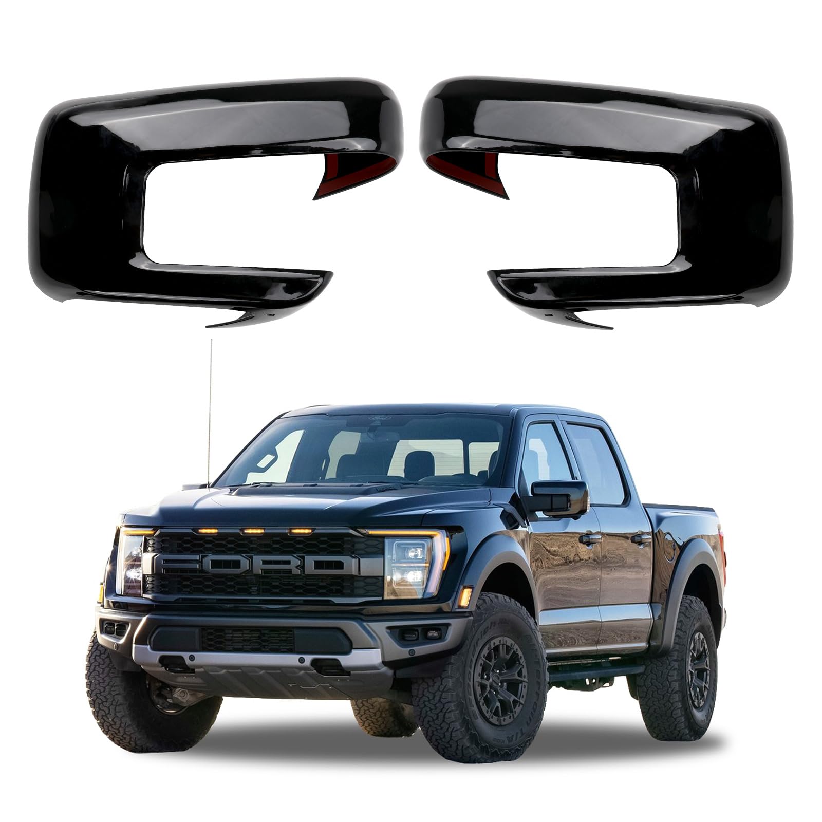 Photo 1 of Glossy Black Side Rearview Mirror Covers Caps Decoration Compatible with 2021-2025 Ford F150, With Turn Signal Model (Black-with Cut-Out)