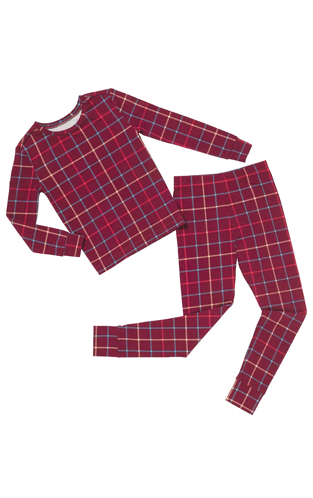 PajamaGram Snug Fit Kids PJs Boy Pajamas and Girl Pajamas Kids Cotton Pajama Long Sleeve Youth Pajama Girls Cotton Set Maroon Teal Plaid Size 56 Image
