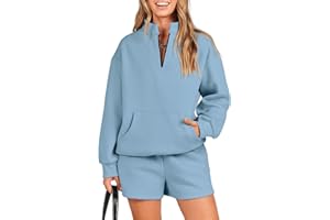 Caracilia Women’s 2 Piece Outfits Sweatsuit Oversized Half Zip Sweatshirt and Shorts Matching Lounge Set Fall Tracksuits