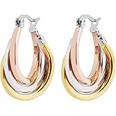 Edforce Women's Stainless Steel Overlapping Triple Hoop Earrings, (25mm-35mm)