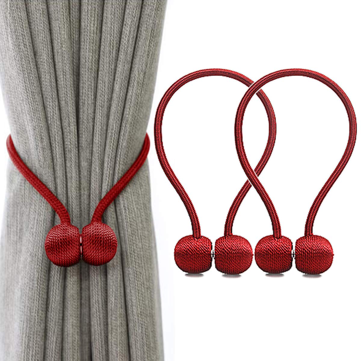 IHClink Magnetic Curtain Tiebacks Clips Curtain Buckles Holdbacks Binding Weaving Tie Band 2 pieces For Home Office Decorative UK patent 6036254 (Red)