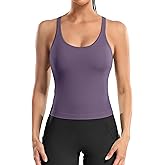 ATTRACO Women Ribbed Workout Crop Tops with Built in Bra Yoga Racerback Tank Top Tight Fit