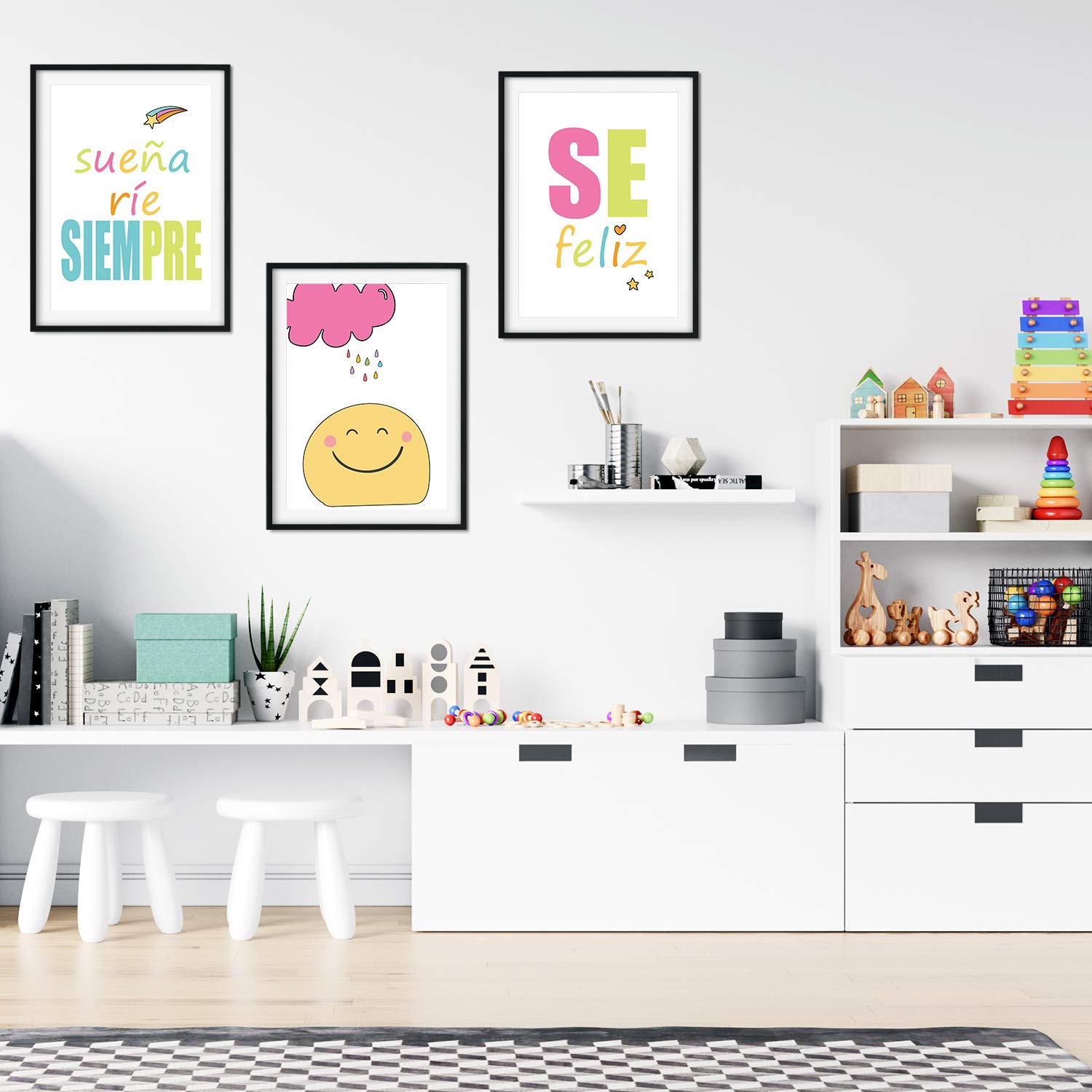 Nacnic A3Se happy set of 3 posters for children and children's room Scandinavian style size unframed โ image 1