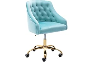 ZOBIDO Comfy Home Office Task Chair with Wheels, Cute Modern Upholstered Velvet Seashell Back Adjustable Swivel Vanity Desk Chair, for Women, for Kids, for Girls, Living Room, Bedroom (Bright Blue)