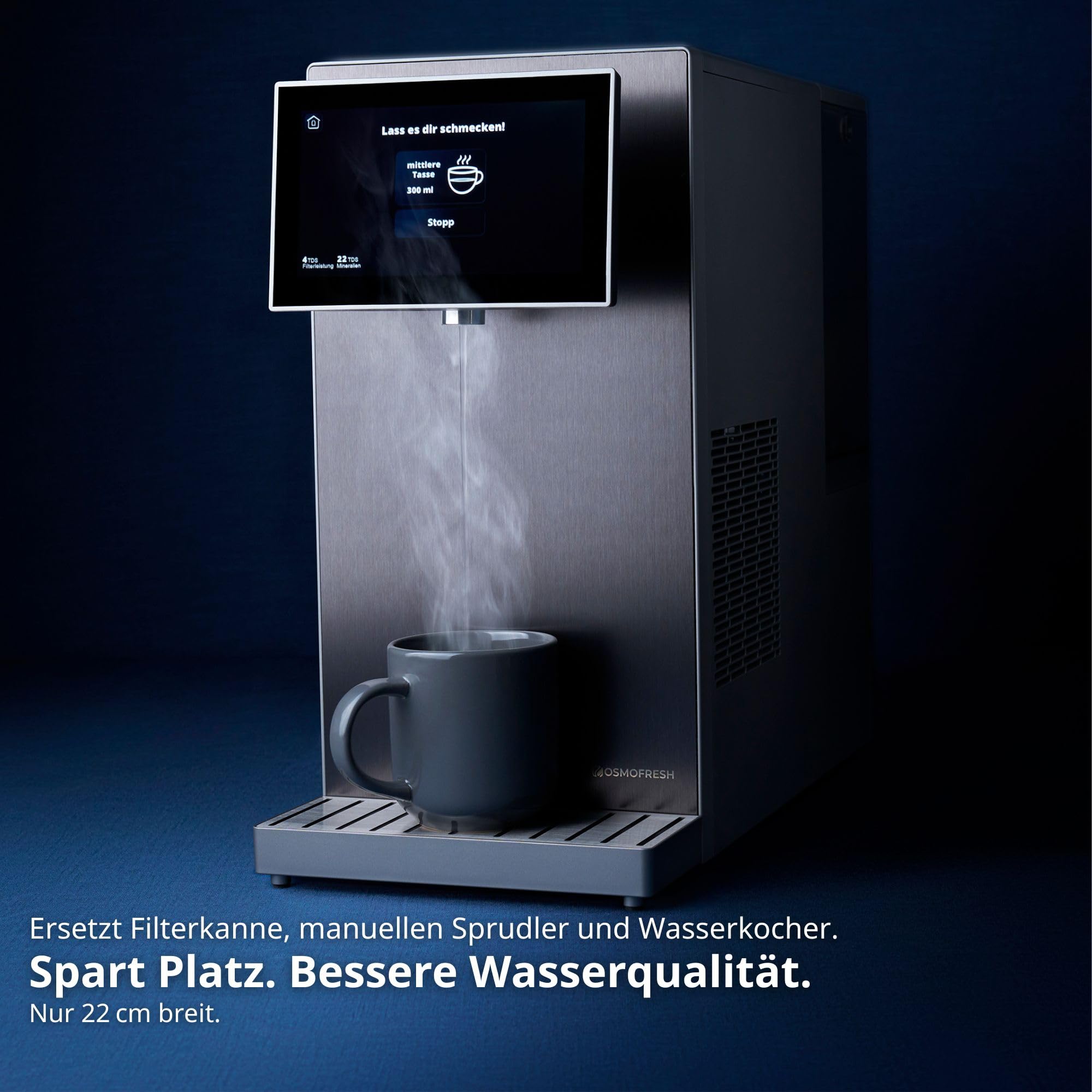 OsmoFresh Fusion Pro Auftisch Osmoseanlage | Wassersprudler|Kühlung| Keine Installation | Heißwasserspender | 7x Filterung | Mineralisierung | 3-fach UV-C | Festwasseranschluss |Abwasserverhältnis 4:1 6