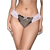 MakeMeChic Women's Floral Lace Bow Knot Brief Underwear Ruffle Trim Sheer Lingerie Panties