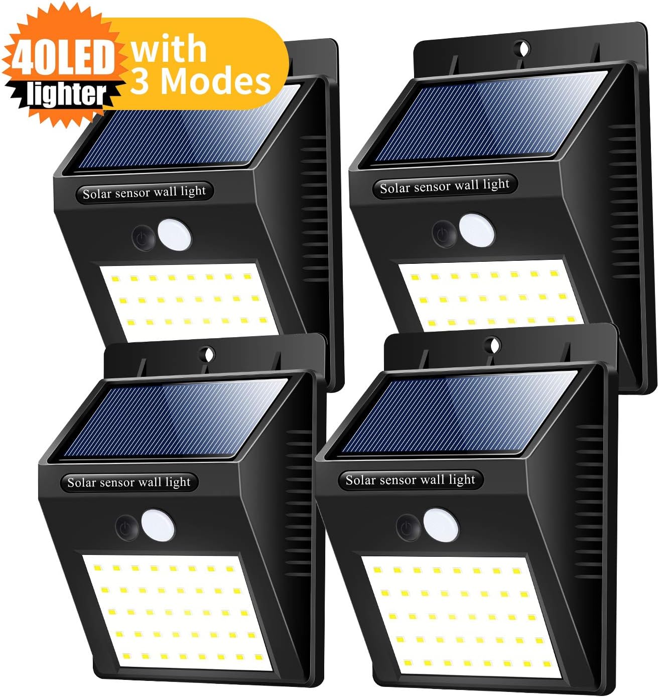 Solar Lights Outdoor, Zoneyee Super Bright Motion Sensor Lights [40 LED] Waterproof Wall Light Wireless Security Night Light for Patio, Pathway, Deck, Yard, Garden(4Pack)-White